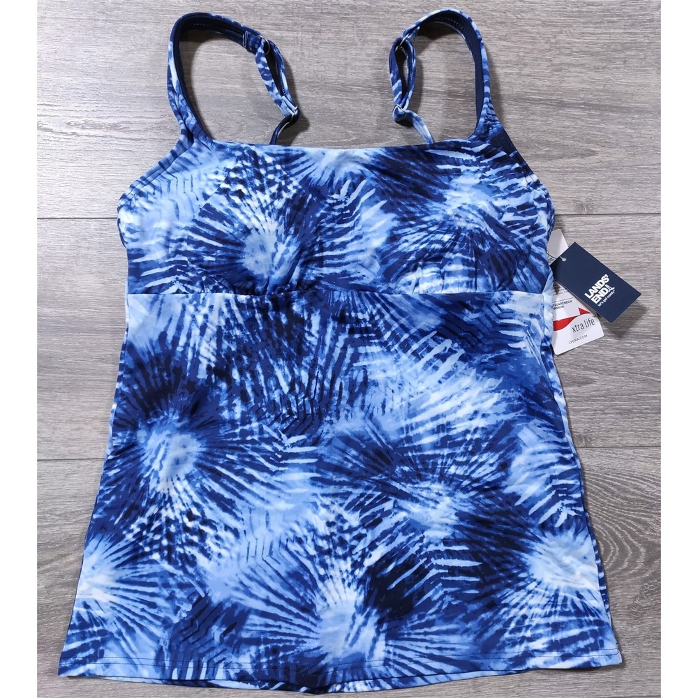 Lands End Tankini Adult Size 4 Tie Dye Blue Squareneck Swimwear Womens Lake Pool